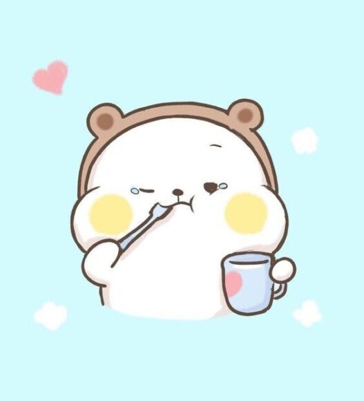 Hình avatar gấu đánh răng chibi