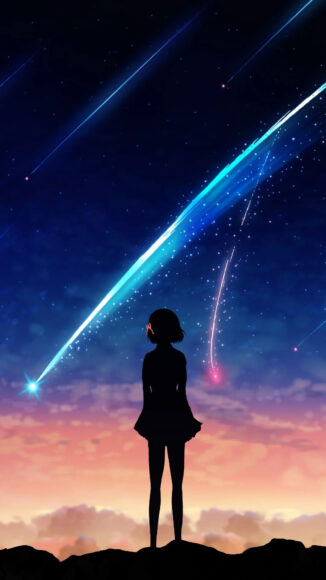 Hình nền Your Name Mitsuha đứng dưới sao băng