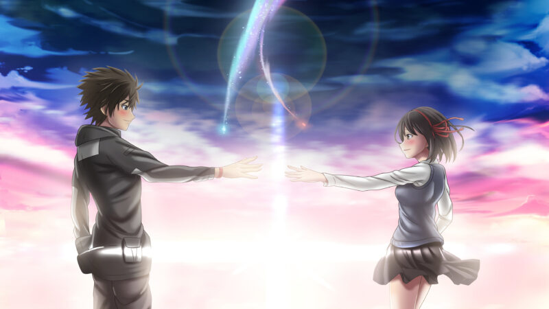 Hình nền Your Name Taki đứng đối diện Mitsuha