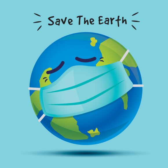 Tranh vẽ 3D Trái Đất đeo khẩu trang