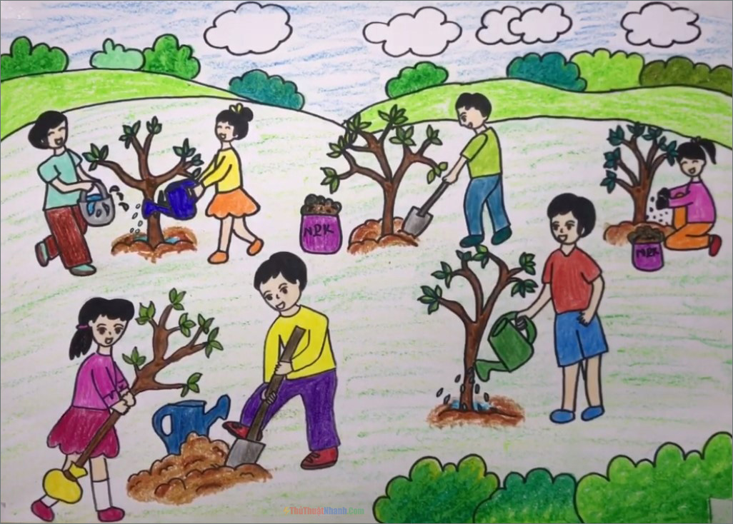 vẽ tranh trồng cây bảo vệ môi trường