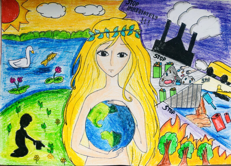 Vẽ Tranh Bảo Vệ Môi Trường Trái Đất Đơn Giản Lớp 4 5 trên A3 A4