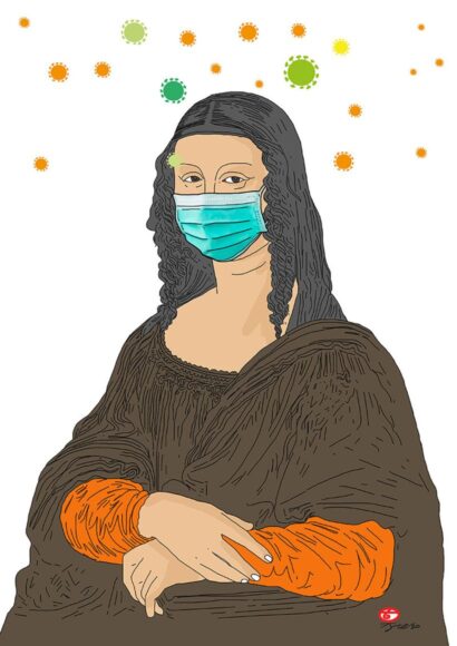 Tranh vẽ đeo khẩu trang Mona Lisa