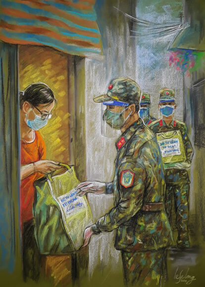 Tranh vẽ đeo khẩu trang toàn dân