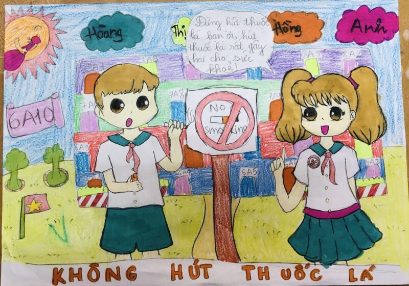 Vẽ tranh cấm hút thuốc lá cho học sinh