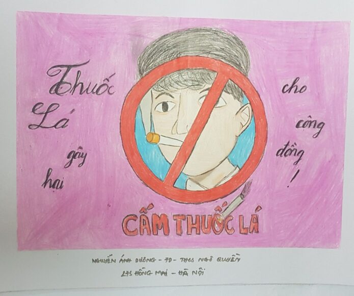 Vẽ tranh cấm hút thuốc lá của học sinh lớp 7