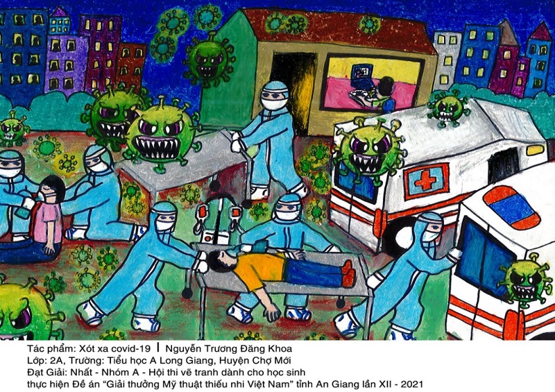 Vẽ tranh chủ đề em yêu màu áo xanh giúp người bị nhiễm bệnh