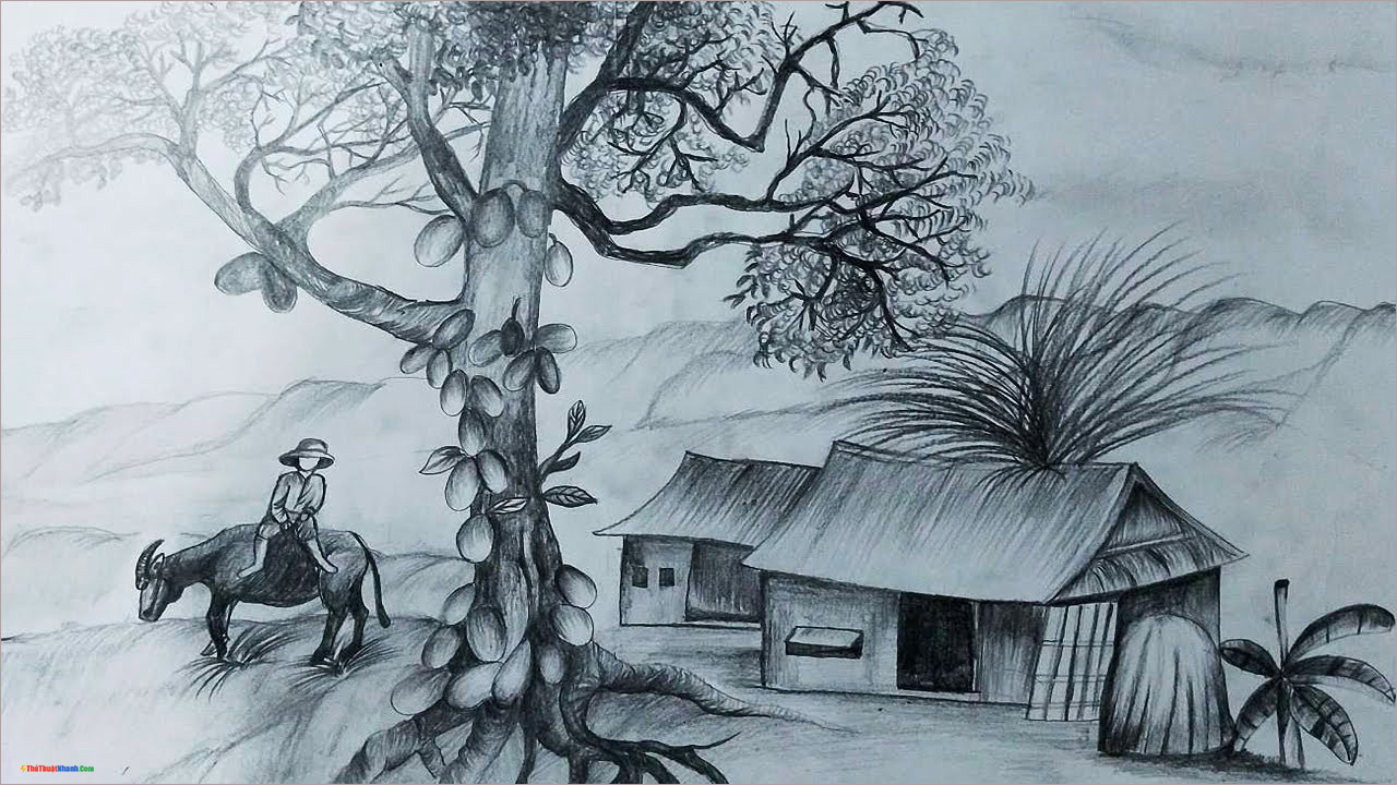 1 Vẽ đen trắng  vẽ tranh phong cảnh quê hương bằng bút chì đơn giản   Hung Art  YouTube
