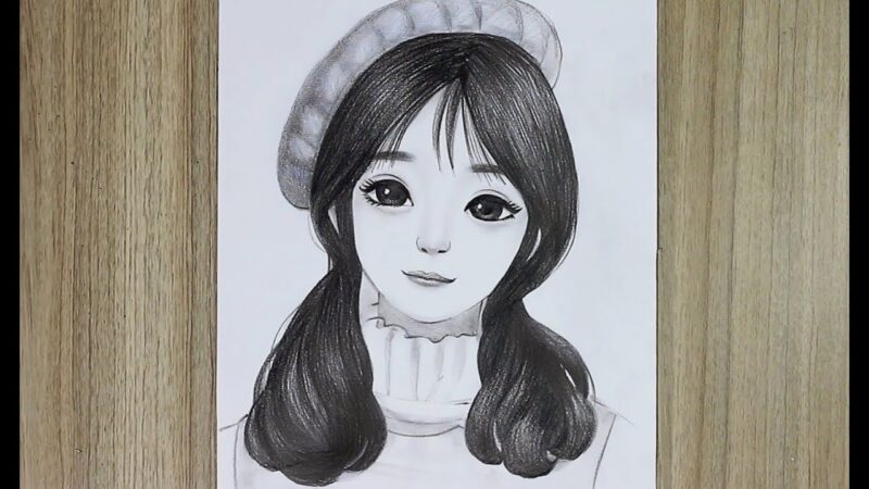 Vẽ tranh đen trắng cô gái dễ thương