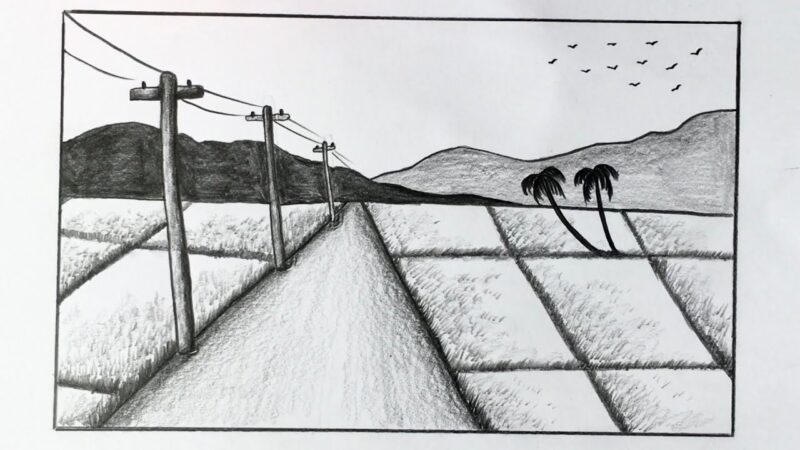 Vẽ tranh đồng quê đơn giản bằng bút chì đẹp