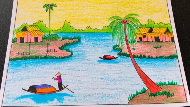 Vẽ tranh đồng quê đơn giản cực đẹp cho học sinh