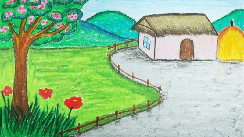 Vẽ tranh đồng quê đơn giản dễ vẽ cho học sinh lớp 7
