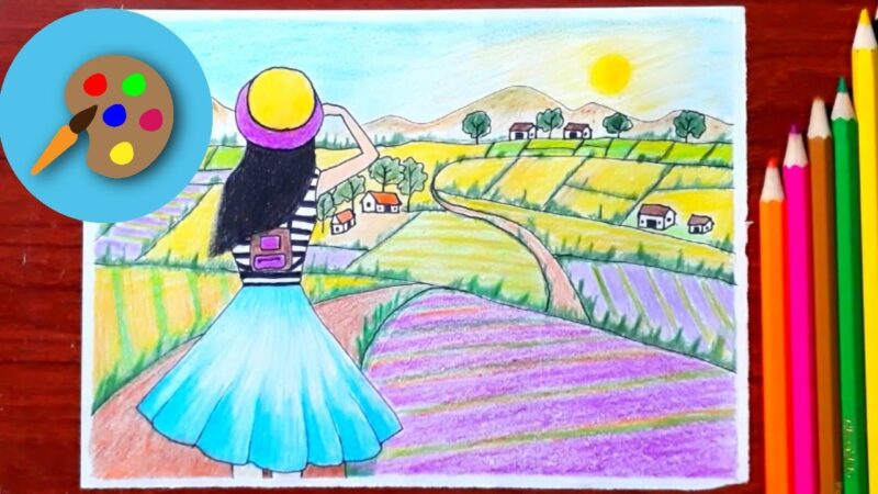 Vẽ tranh đồng quê đơn giản dễ vẽ nhất cho học sinh