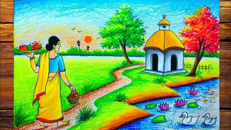 Vẽ tranh đồng quê đơn giản đẹp