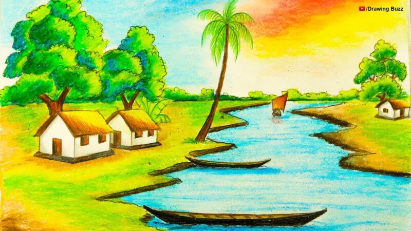 Vẽ tranh đồng quê đơn giản đẹp cho học sinh lớp 9