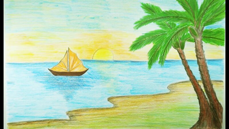 Vẽ tranh phong cảnh biển đơn giản cực đẹp