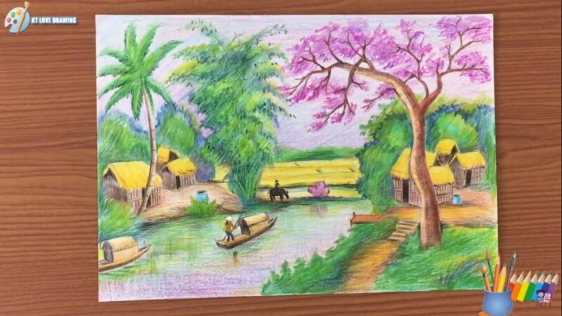 Vẽ tranh phong cảnh đẹp bằng sáp màu