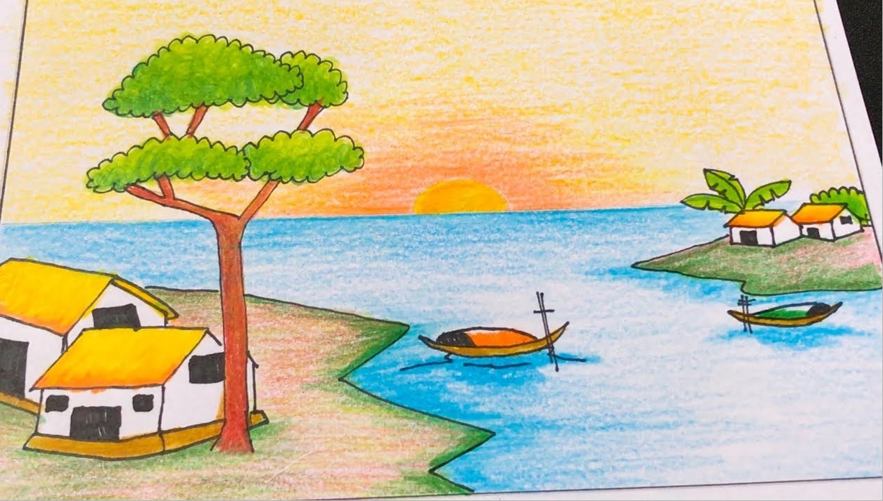 Cách vẽ tranh ĐỀ TÀI PHONG CẢNH bằng màu sáp  how to draw scenery with  crayon  YouTube