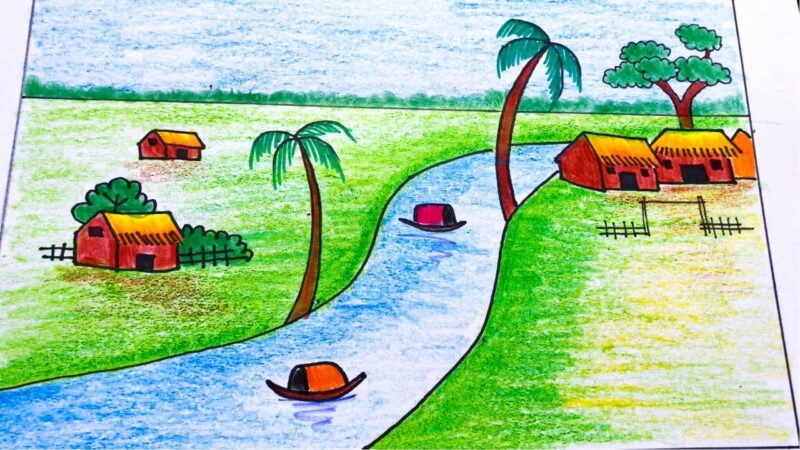 Vẽ tranh phong cảnh dòng sông quê hương