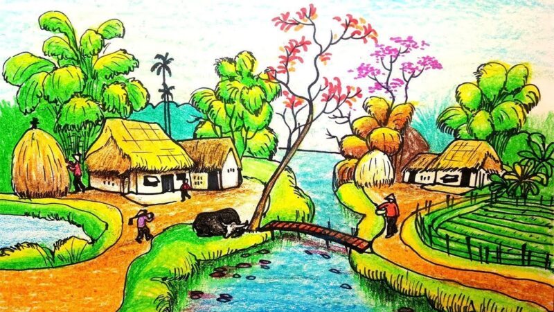 Vẽ tranh phong cảnh làng quê