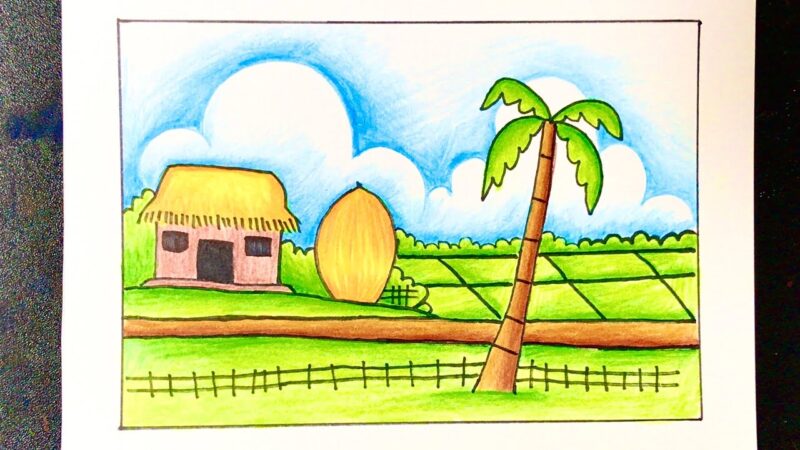 Vẽ tranh phong cảnh làng quê bằng bút màu