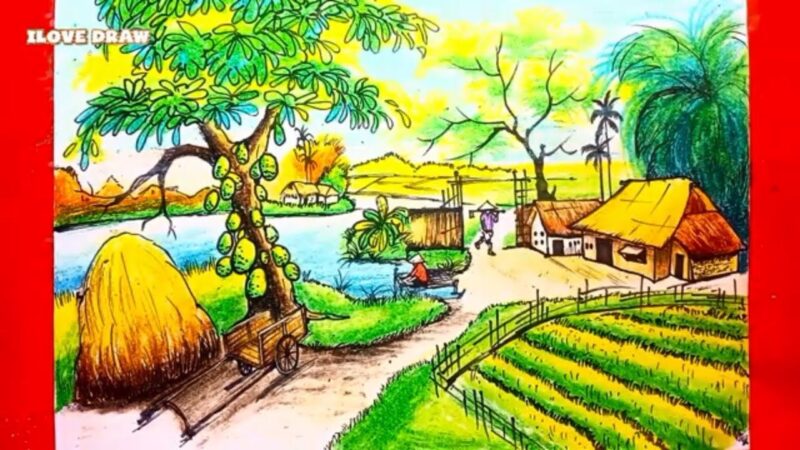 Vẽ tranh phong cảnh làng quê bằng màu