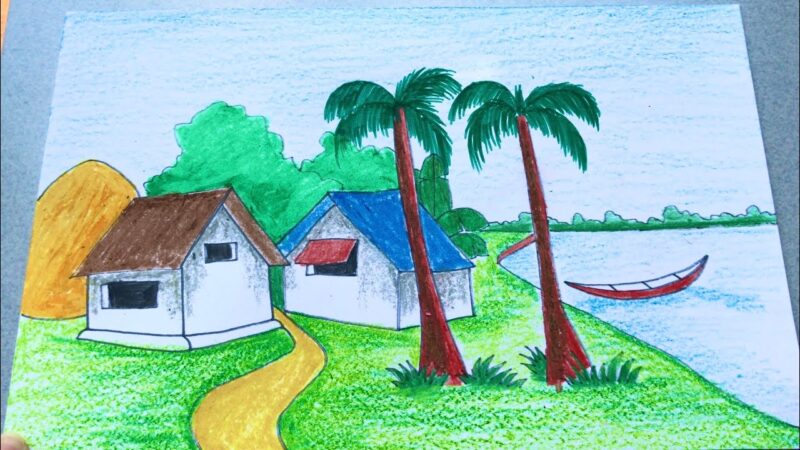 Vẽ tranh phong cảnh quê hương bằng bút màu