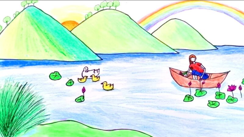 Vẽ tranh phong cảnh sông núi đơn giản