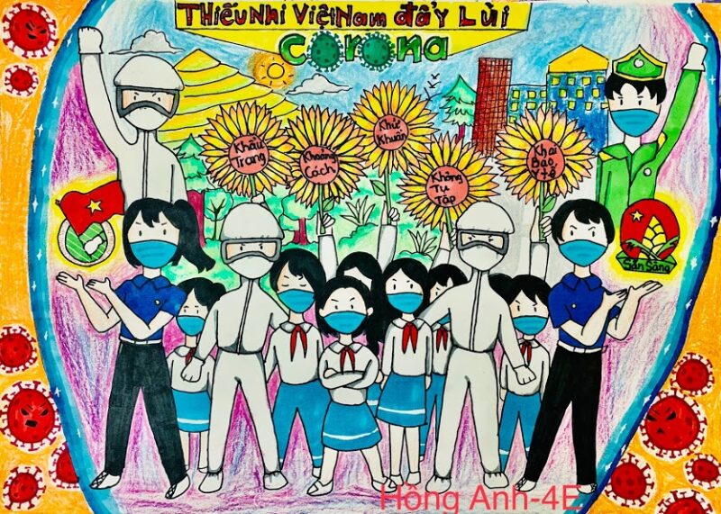 Vẽ tranh thiêu nhi vui khỏe tiến bước lên đoàn