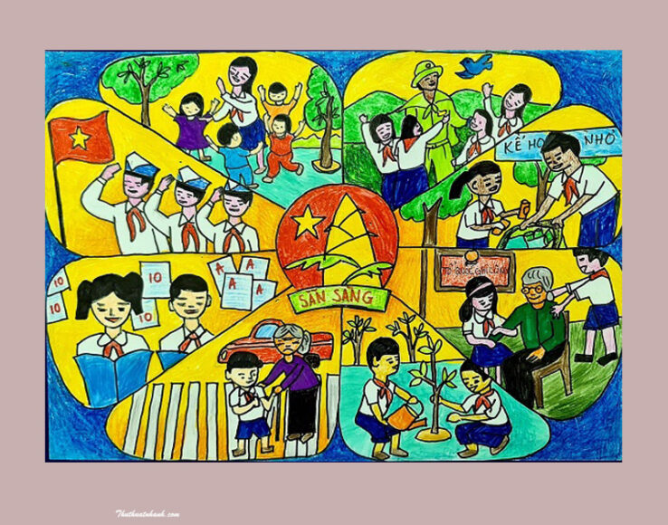 Vẽ tranh thiếu nhi vui khỏe tiến bước lên đoàn đẹp