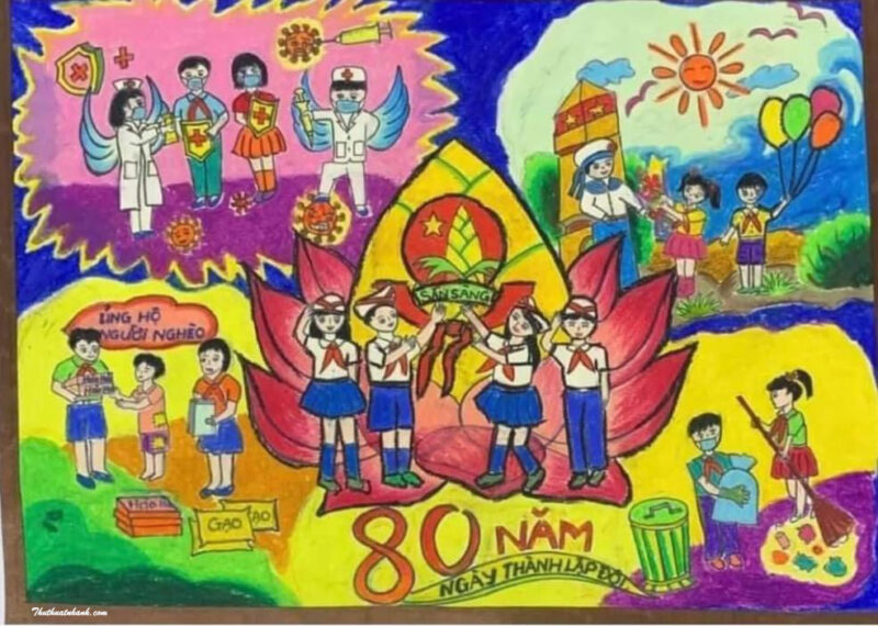 Vẽ tranh thiếu nhi vui khỏe tiến bước lên đoàn đẹp nhất