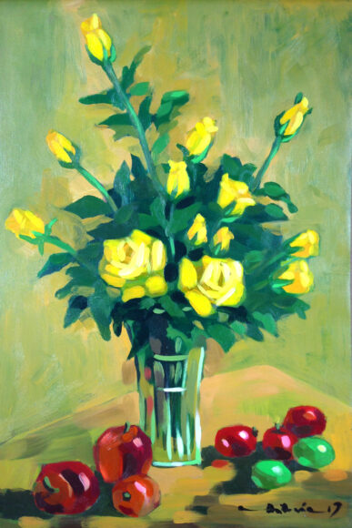 Vẽ tranh tĩnh vật lọ hoa và quả đẹp