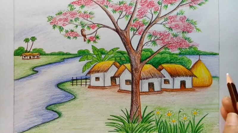 Vẽ tranh tình yêu quê hương đất nước đơn giản đẹp nhất của các bạn học sinh