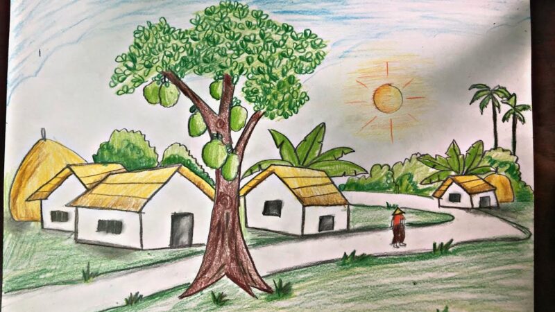 Vẽ tranh tình yêu quê hương đất nước làng quê Việt Nam bình yên