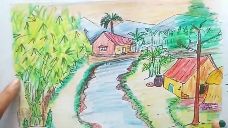 Vẽ tranh tình yêu quê hương đất nước phong cảnh làng quê