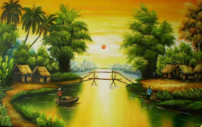Vẽ tranh tình yêu quê hương đất nước phong cảnh làng quê đẹp