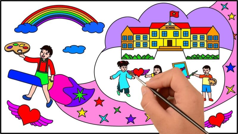 cách vẽ tranh trường học hạnh phúc nuôi dưỡng ước mơ