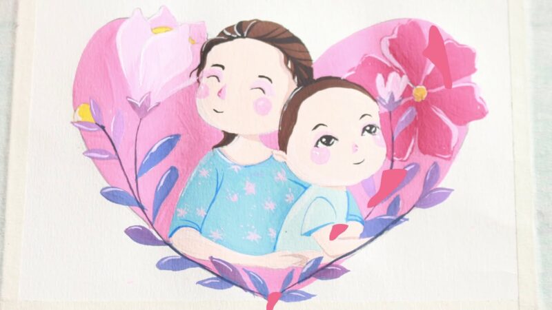tranh vẽ ngày 8 3 tình yêu mẹ và bé