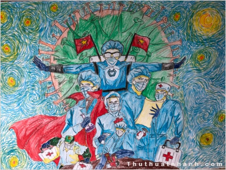 vẽ tranh bác sĩ chống dịch