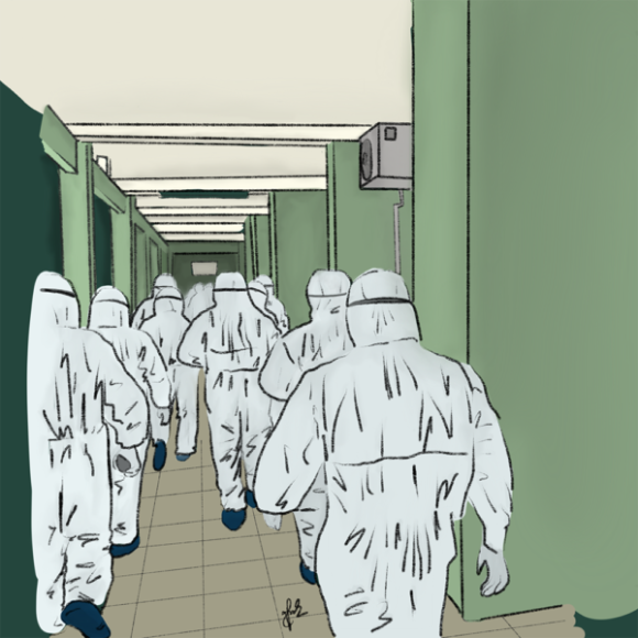 vẽ tranh bác sĩ chống dịch bóng dáng ra trận oai dũng