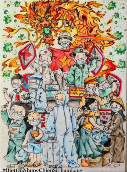 vẽ tranh bác sĩ chống dịch cùng sức mạnh tinh thần dân tộc đẹp nhất