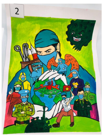 vẽ tranh bác sĩ chống dịch sẵn sàng chiến đấu bảo vệ cuộc sống người dân