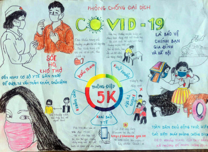 vẽ tranh đề tài bác sĩ chống dịch cùng người dân đẩy lùi dịch bệnh