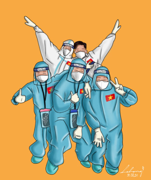 vẽ tranh đề tài bác sĩ chống dịch lạc quan mùa covid
