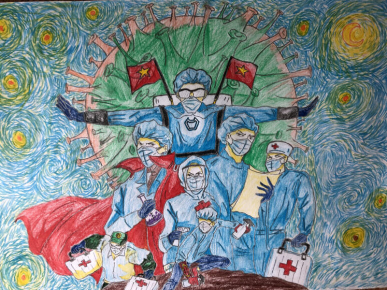 vẽ tranh đề tài bác sĩ chống dịch những chiến binh thầm lặng