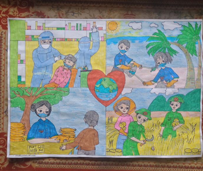 Vẽ tranh em yêu màu áo xanh đẹp nhất