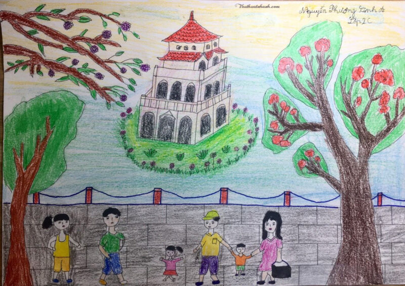 Vẽ tranh Hà Nội đẹp cảnh bờ hồ Gươm