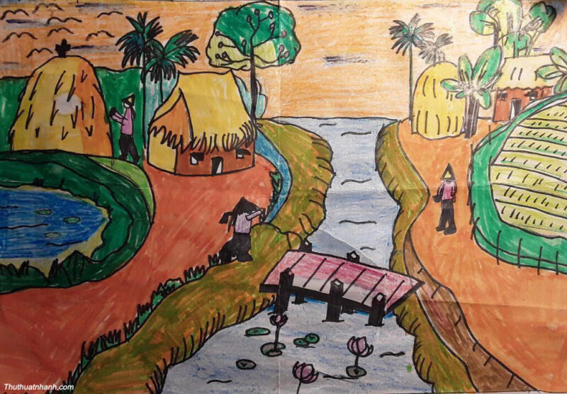 Vẽ tranh tình yêu quê hương đất nước phong cảnh làng quê