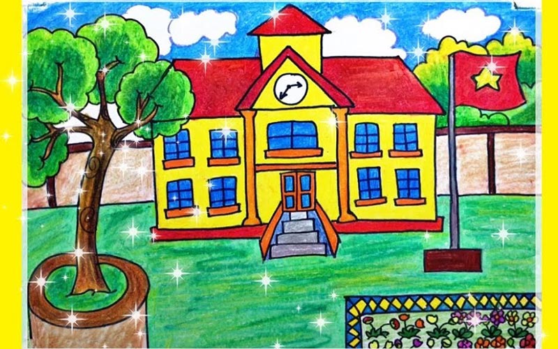 vẽ tranh trường học hạnh phúc ngôi trường trong mơ