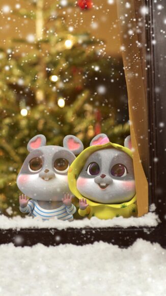 Ảnh nền chuột dễ thương ngắm tuyết rơi